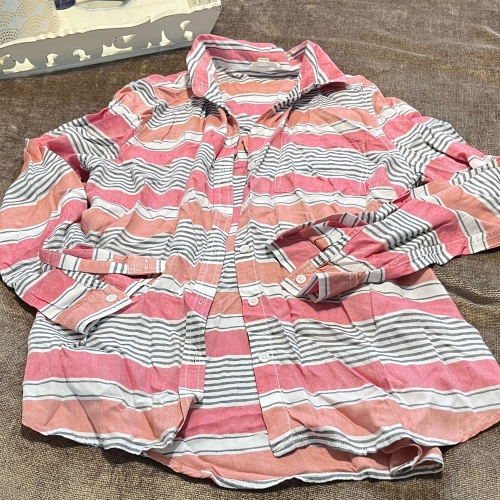 beachlunchlounge Women’s Striped Button Down Shirt - Pink, Peach, Gray, White